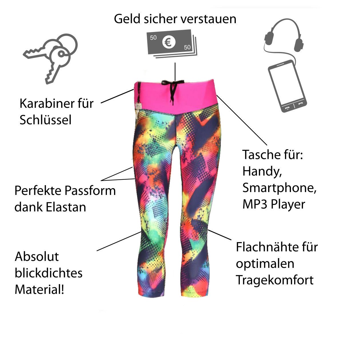 Sport Leggings Damen 3/4 Capri Tights brazil