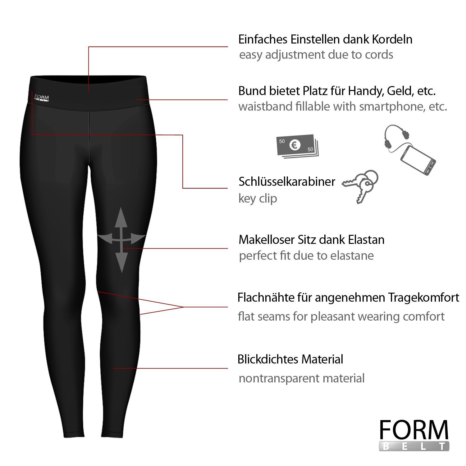 FORMBELT® lange Sport Leggings mit Taschen - Farbe: Schwarz 3 FORMBELT® lange Sport Leggings mit Taschen - Farbe: Schwarz – Bild 3